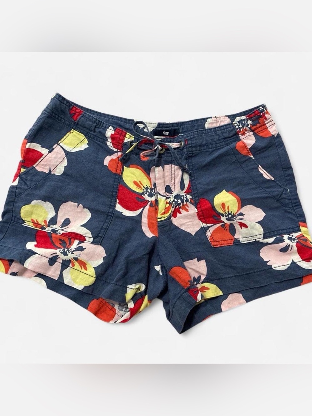 Gap Women's Navy Floral linen/cotton Drawstring Shorts Size 4